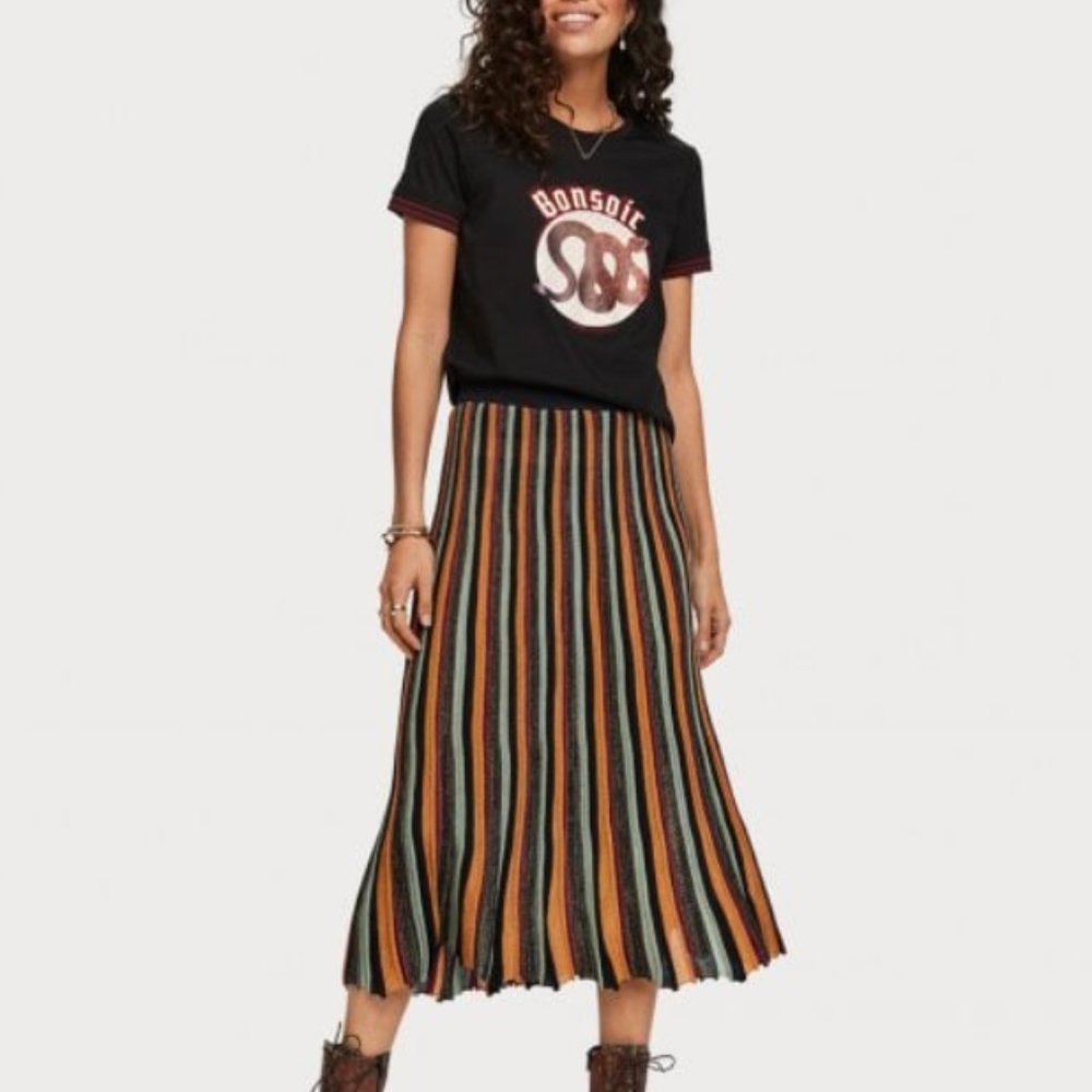 Scotch & Soda all-over lurex pleated midi skirt vertical multi-coloured stripes